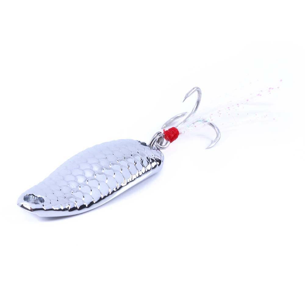 Fish Spoon Bait, Feathered Treble Hooks Fake Bait, Sea Fishing Bionic Fishing Lures, Fish Scale Metal Sequin Lures, for Trout, Panfish, Bass