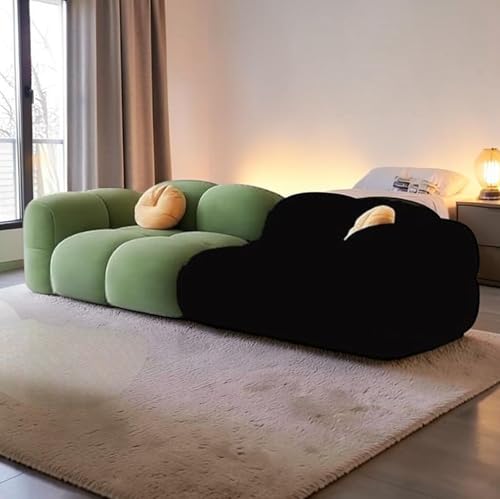 Image of CRAFTCITY Pumpkin Style Wooden Sofa | Contemporary Wool Sofa with Swen Pillow Back for Living Room (Green & Black, 3 Seater)
