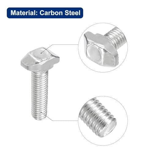 Image of uxcell 30Pcs T-Slot Bolts, M5 x 20mm Hammer Head Bolt T Screw Drop-in Stud for 2020 Series T-Slot Aluminum Extrusion Profile, Carbon Steel Nickel Plated, Silver