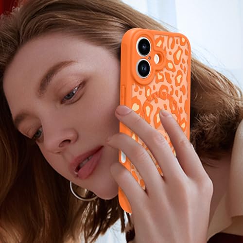 Image of KANGHAR Case for iPhone 17 Orange Leopard Printed Pattern | Compatible with Magsafe Cute Cheetah Protective Magnetic Case for Girls Women 6.3 inch