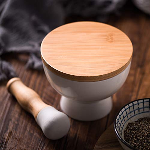 Porcelain Mortar And Pestle – Pill Crusher,Spice Grinder,Herb Bowl,Pesto Powder – Gift Ideal – With Anti-Slip Base And Grip – Molcajete For Seasoning,Paste And Guacamole. #TOP4