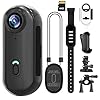 Mini Action Camera 4K, Body Cam with Audio & Video, Thumb POV Portable Sports Cam with IPX7 Waterproof, Portable Vlogging, Helmet Cam for Cycling, Motorcycle 64G-Card, Black