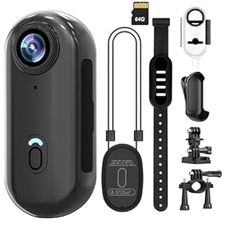 Mini Action Camera 4K, Body Cam with Audio & Video, Thumb POV Portable Sports Cam with IPX7 Waterproof, Portable Vlogging, Helmet Cam for Cycling, Motorcycle 64G-Card, Black