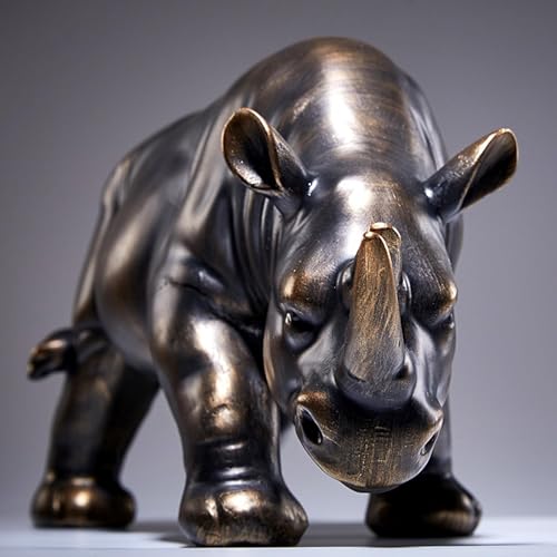 Estatua Decorativa - Escultura de rinoceronte para escritorio, figura de animal salvaje, rinoceronte de 42 cm, decoración para el hogar, lujosa y ligera, ideal para sala de estar y fiestas(Black)