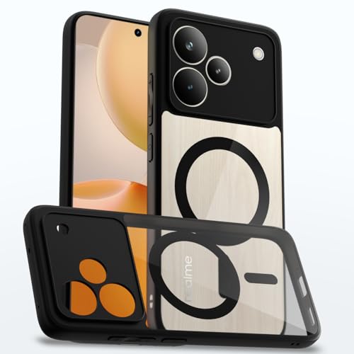 Image of Amazon Basics Back Cover for Realme P4 Pro 5G Compatible with Mag-Safe | Shockproof Design | Hard Transparent Back Case (Black Mag-Safe)