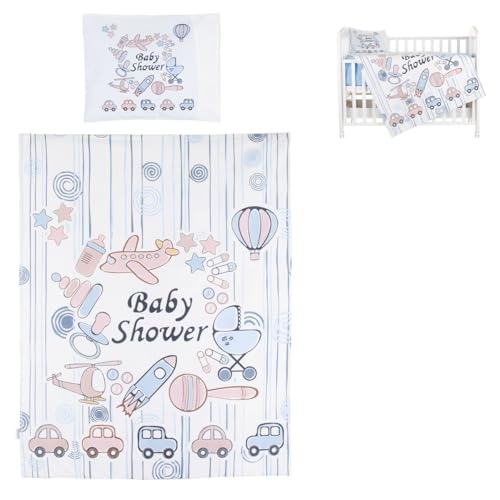 Set de linge de lit bleu blanc 5 pièces Chipolino avec couette douce pour lit de bébé