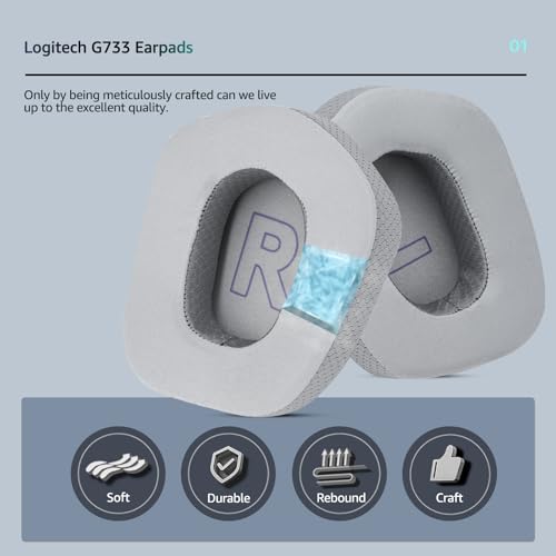 Wzsipod Cooling Gel Replacement Ear Cushions for Logitech G733 G535 G335 Lightspeed Wireless Gaming Headset, Ear Cushions Made of Durable Ice Silk Fabric, Noise Isolating Foam (Grey) by Wzsipod - Image 3
