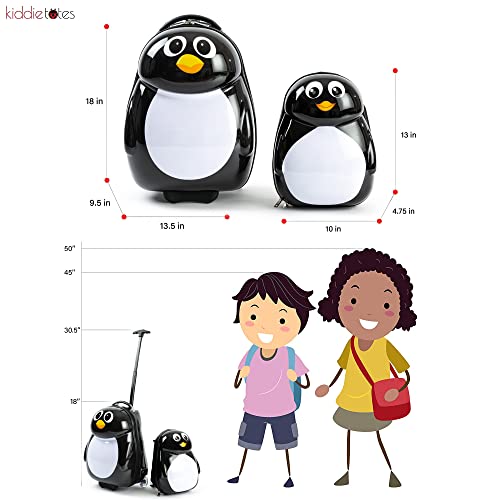 Kiddietotes Kids Carry-On Upright Luggage Suitcase And Backpack Set - Smooth Rolling Wheels - Penguin #TOP3