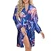 Colorful Glowing Jellyfish Fashion Long Sleeve Nightgowns for Women Spa Bath Robe Attached Belt Knee Length Loungewear M