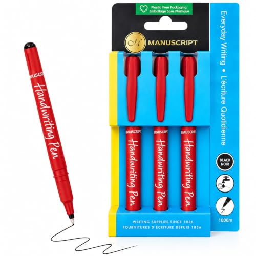 MANUSCRIPT Handwriter Pen, Black, Triple Pack, Washable Ink