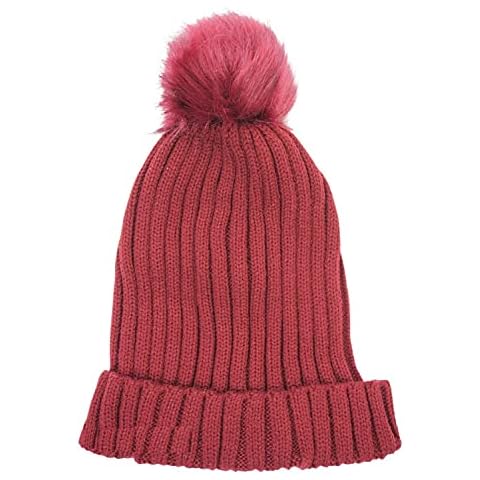 Olive & Pique Trendy Knitted Beanie with Faux Fur pom pom (Burgundy) Cover