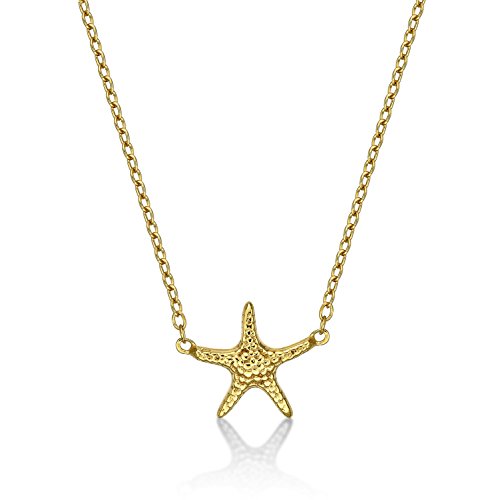 Image of Diamond Treats Yellow Gold STARFISH Pendant Necklace in 925 STERLING SILVER, 18K Gold Plated for Women. Gold Ladies Starfish Necklace with Adjustable Chain. A Gift for Women.