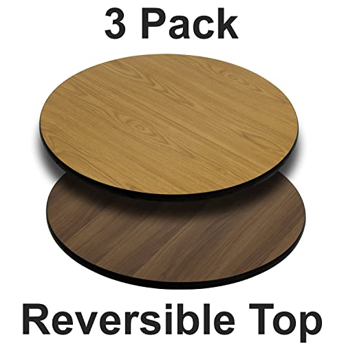 Image of Flash Furniture 24 inch Round Reversible Table Top, Natural /Walnut, 3-Pack | Reversible Laminate Top, Durable Construction, Commercial Use