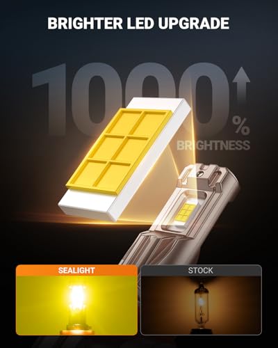 Image of SEALIGHT H11 /H16 /H8 Yellow LED Fog Light Bulb, 18000LM Ultra Bright Yellow Fog Lights, IP68 Waterproof Injection Sealed,Long Lifespan 80000 Hours, 1:1 Mini Size Easy Install, Pack of 2