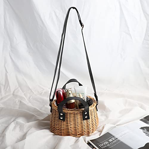 Image of YAHUAN Summer Straw Bag for Women Wicker Purses Woven Wicker Basket Handbag with Lining Beach Sea Rattan Tote