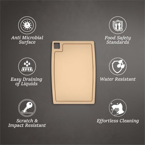 Image of Chopping Board, HPL Cutting Board with Built-in Groove, Anti-Bacterial & Water Resistant, Scratch Resistant for Kitchen Use, 26 x 38 cm