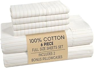 Casa Platino Sheets Full Size Bed Set – 100% Cotton Sheet Set Full Crisp Percale Weave with 4 Pillowcases, with 15" Deep Pocket Fitted Sheet for Secure Fit, Ultra Soft & Breathable – Sandora