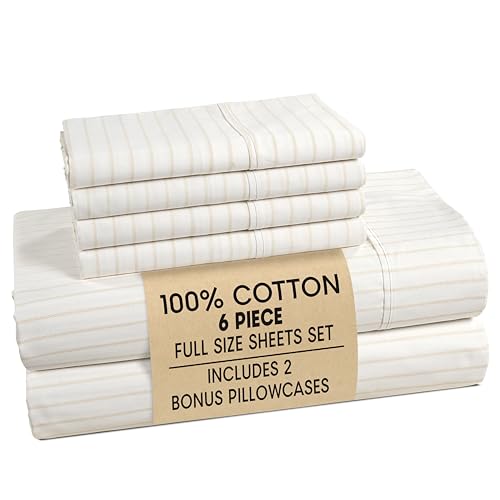 Casa Platino Sheets Full Size Bed Set – 100% Cotton Sheet Set Full Crisp Percale Weave with 4 Pillowcases, with 15" Deep Pocket Fitted Sheet for Secure Fit, Ultra Soft & Breathable – Sandora