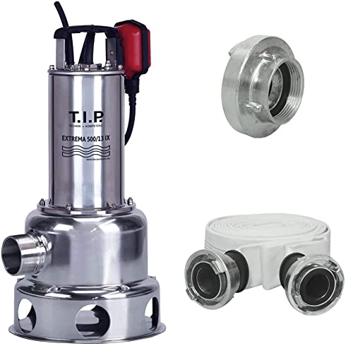 T.I.P. Schmutzwasser Tauchpumpe Extrema 500/13 IX Mit C 52-Storz-Kupplung 2 Zoll IG (57,29 mm) Und Bau- Und Industriegewebeschlauch