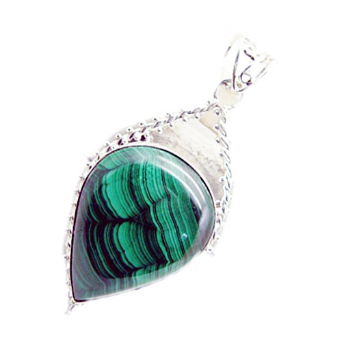 Pendentif malachite naturel en argent massif fabriqué main