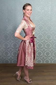 Edelnice Trachtenmode Exclusieve designer opstaande kraag Midi Dirndl Stella incl. kanten dirndlschort en charivari Gr. 34-54, rood, 50