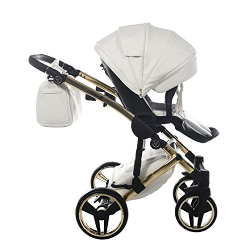 Original Junama Diamond Individual Reisesysteme Kinderwagen 2in1 3in1 4in1 Sonnenschirm + Originalzubehör Exclusive Prams (3in1, Gold-Weiß 04)