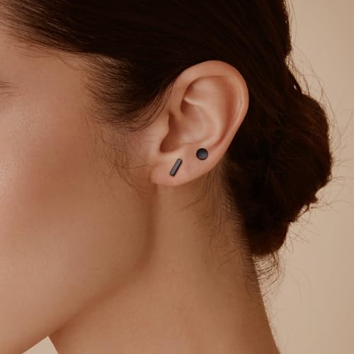 Image of JIAYIQI Minimalist 925 Sterling Silver Stud Earrings Set, 14K Gold Plated Hypoallergenic Tiny Bar Dot Heart Star Studs for Women & Men