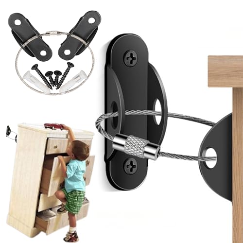 XPデザイン 転倒防止家具ブラケット ワイヤー式 耐震金具 160kg耐荷重 防災地震対策 家具固定 (ブラック 6セット)