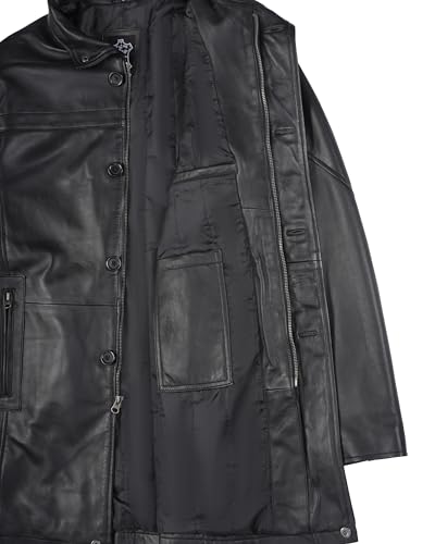 Image of fjackets Men's Lambskin Leather Car Coat - Stylish Long 3 /4 Casual Leather Jacket Men Outerwear