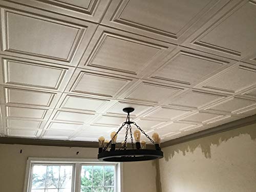 Rm-24 Polystyrene (Styrofoam) White Ceiling Tile To Cover Popcorn (Pack Of 48 Tiles). Easy Paintable. Easy Diy Glue Up Application On Any Flat Surface Or Popcorn Ceiling. Decorative Ceiling Panels. #TOP4