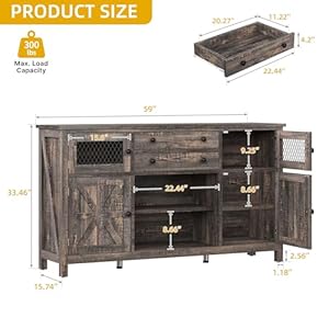 DWVO Farmhouse Buffet Cabinet with Storage, 59" Kitchen Coffee Bar Cabinet, 2 Large Drawers, Visual Grid Door, Storage Shelves, Storage Cabinet for Kitchen & Living Room, Dark Rustic Oak DWVO Farmhouse Buffet Cabinet with Storage 59 Kitchen Coffee Bar Cabinet 2 Large Drawers Visual Grid Door Storage Shelves Storage Cabinet for Kitchen Living Room Dark Rustic Oak