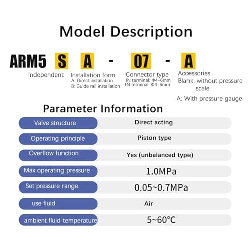 Réducteur de pression ARM5SA-08 mini régulateur pneumatique unitaire - 8
