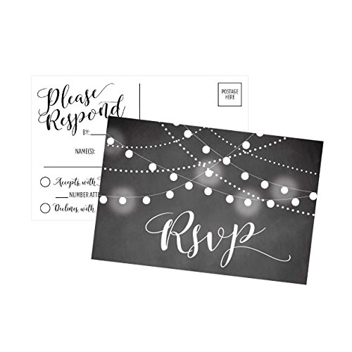 50 Blank Chalkboard RSVP Cards, RSVP Postcards No Envelopes Needed, Response Card, RSVP Reply, RSVP kit for Wedding, Rehearsal, Baby Bridal Shower, Birthday, Plain Bachelorette Party Invitations