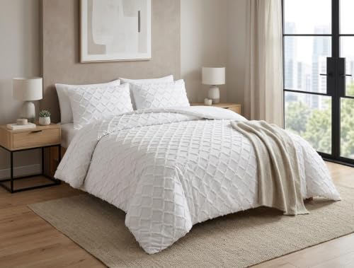 Image of Luxury White Tufted Duvet Cover Set Super King 3Pcs Bedding & Pillowcases