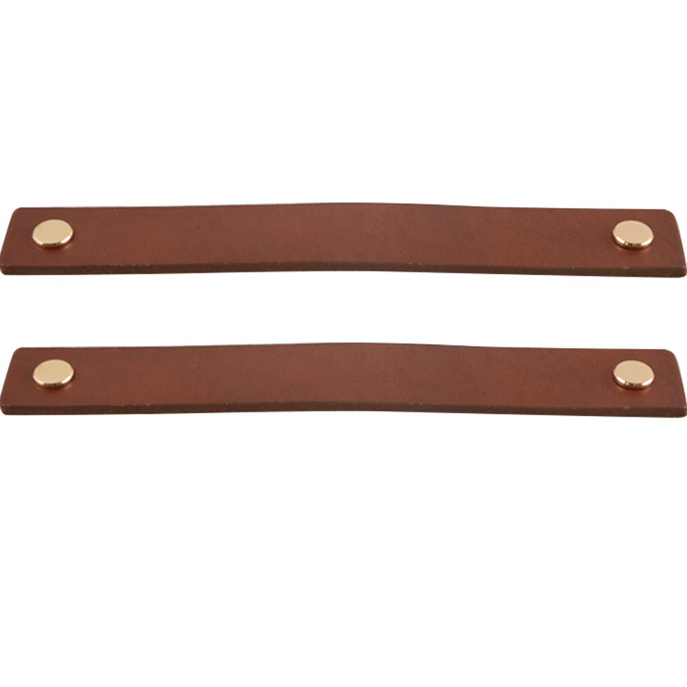 WINGOFFLY® 2Pcs Genuine Leather Drawer Pulls Wardrobe Cabinet Knobs with Screw(Golden Copper Head/Hole Distance:6.30")