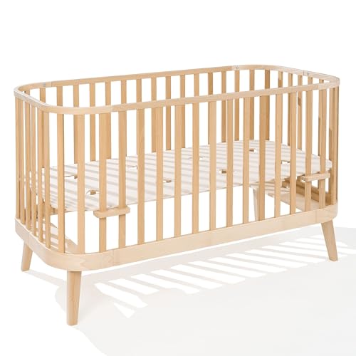 ATB MEBLE Gitterbett mit Matratze 140x70 cm - 2in1 Babybett Kinderbett - Principal Beistellbett Baby aus Holz - Bett Baby Mitwachsend - Kinderbett umbaubar - Jugendbett - Holz