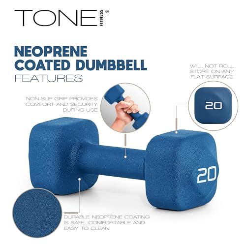 Tone Fitness Neoprene Dumbbell Weight Pairs with Anti-Roll Square Head | Multiple Options