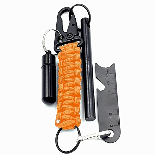 Ayin Tactical 4 Inch Survival Ferrocerium Drilled Flint Fire Starter, Ferro Rod Kit With Paracord Lanyard Handle, Striker, Cotton Tinder Tab In O-Ring Sealed Carrier Tube And Carry Clip (Blaze Orange) #TOP2