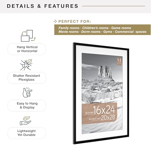 Image of MCS Everline Poster Frame, 20x28 Matted to 16x24, Black