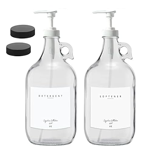 Laundry Detergent Dispenser for Laundry Room - Two Half Gallon Glass Jugs for Fabric Softener Dispenser, Liquid Laundry Soap Dispenser and Bleach - 64 oz. White Commercial Liquid Pump Dispenser