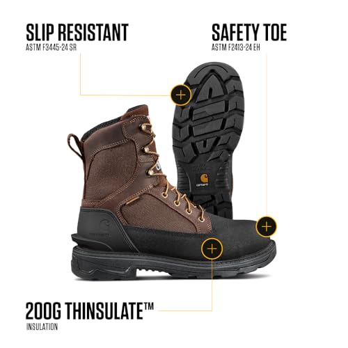 Carhartt Ironwood Waterproof Insulated Safety Toe Work Boots for Men - 8-inch Reinforced Leather and Carstrong Fabric, with Slip-Resistant Outsoles3