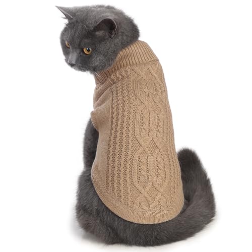 Image of Jnancun Cat Sweater Stretchy,19 Colors,6 Sizes,Snug Winter (Khaki, Medium, Vest)