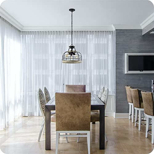 Kira Home Sawyer 16.5" 3-Light Industrial Farmhouse Semi Flush Convertible Pendant Chandelier Light With Cage Shade, Rustic Light Cedar Wood Style + Coarse Black Finish #TOP2