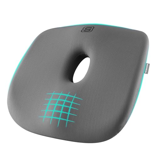 Skechers Seat Cushion Memory Foam,Donut Pillow Office Chair Cushion for Tailbone Pain Relief,Butt Pillow for Office Chair,Car seat Cushion,Long Sitting Office Workers,and Car Drivers,Grey