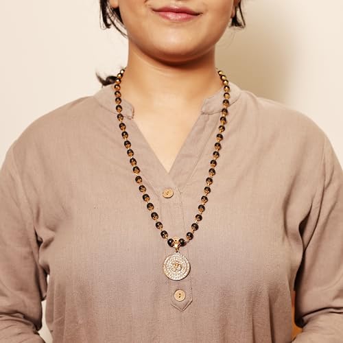 Image of Divine Hindu OM Pendant Karungali Mala With Silver Caps | Govt Certified | Black Ebony Wood Spiritual Necklace | Protection, Meditation, Healing, Energy Balance, Shiva Bhakti Mala | For Men & Women