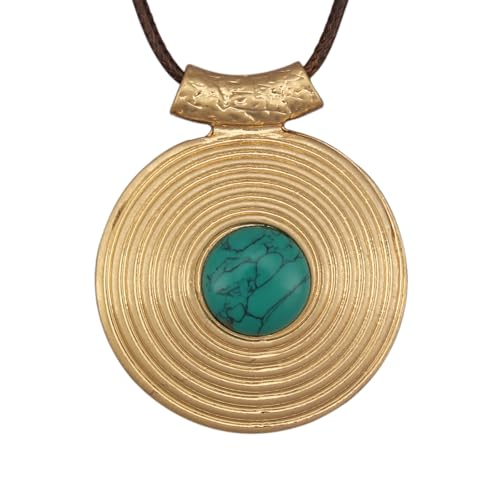 joymiao Boho Chunky Necklaces for Women Gold Leather Pendant Round Alloy Bohemian Layered Vintage Silver Western Choker Necklaces, Faux Leather, No Gemstone