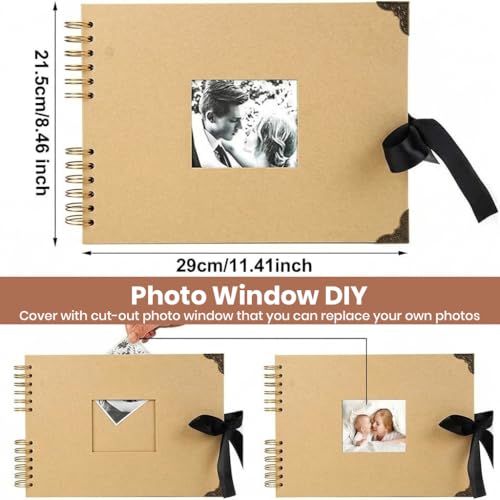 Image of HASTHIP DIY Photo Memory Scrapbook Kit with Spiral Album, Cover Window, Stickers & Metallic Pens for Personalized Travel, Wedding, and Celebration Keepsakes