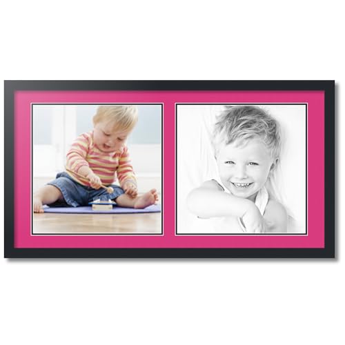 ArtToFrames Collage Photo Frame Double Mat with 2-15x15 Openings with Satin Black Frame and Tulip mat.