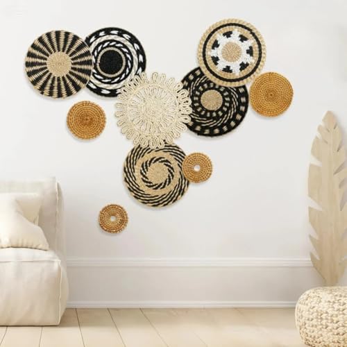 Cestini da Parete 10 Pezzi, Decorazioni per Cestini da Parete Boho Decorativi da Parete in Stile Bohémien Cesti da Parete Intrecciati Decorazioni Da Parete In Rattan Decorazioni Da Casa Parete