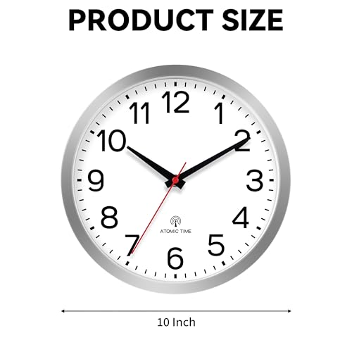 Image of AKCISOT Atomic Silver Wall Clock Analog Clocks Battery Operated Clock for Bedroom Office Classroom Living Room(10 Inch)